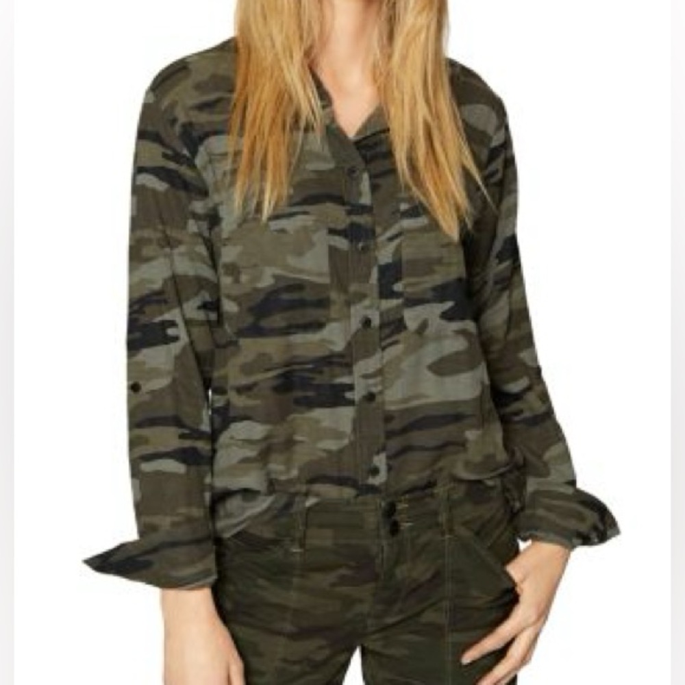Sanctuary Steady Camo Boyfriend Shirt Long Sleeve Button Down Medium